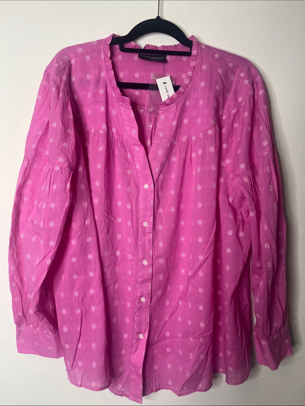 Lane Bryant Pink Button-Down Blouse with White Accent Print